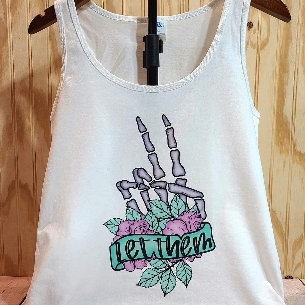 Let Them Skeleton Peace hands White Graphic Tank Top